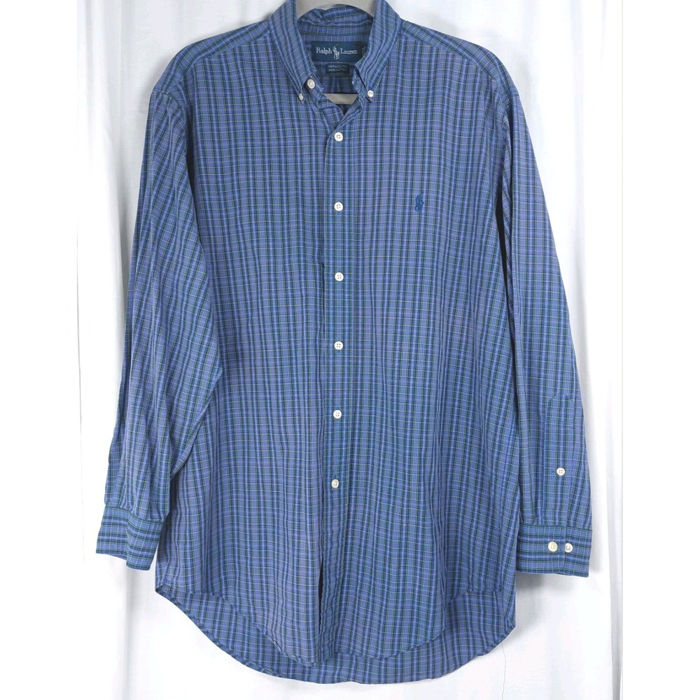Ralph‎ Lauren Yarmouth Button Down Shirt Men 15.5 32/33 Purple Plaid Preppy Pony